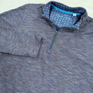 Robert Graham Mens Quarter Zip Pullover Space Dye Blue Heather Classic Fit Large